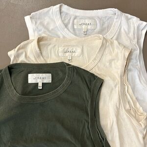 The great 3 pack muscle tee tank true white washed white olive cotton current